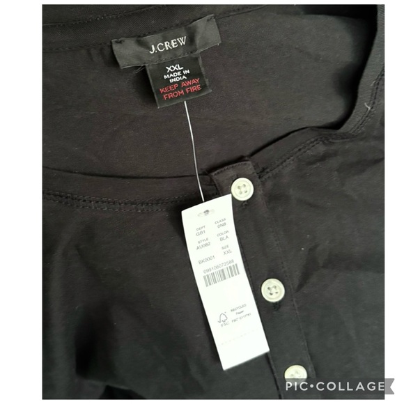 NEW J. CREW HENLEY IN DREAMY COTTON BLACK - Picture 3 of 4